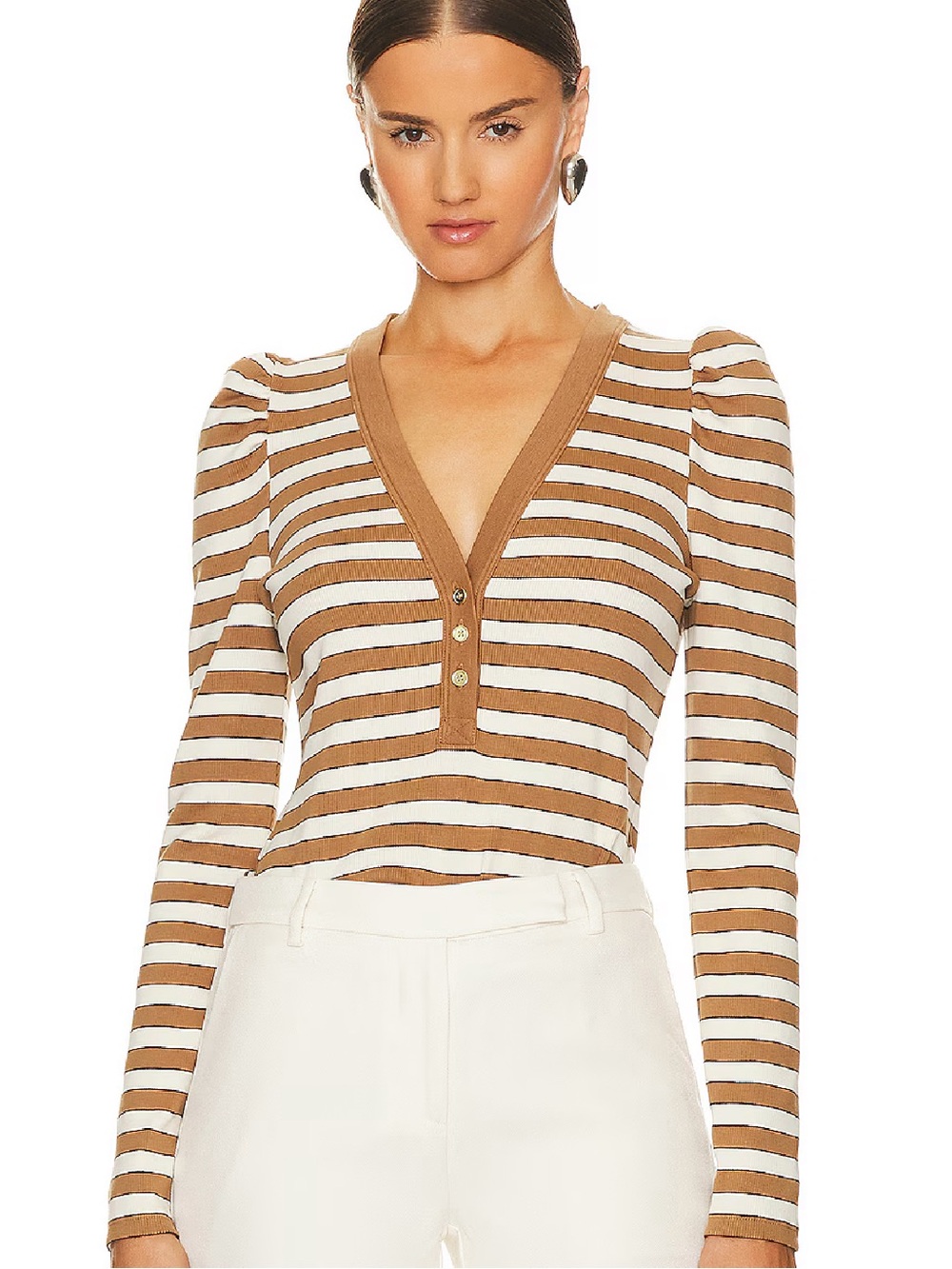 Veronica Beard Delkab Striped Knit Puff-Sleeve Top M
